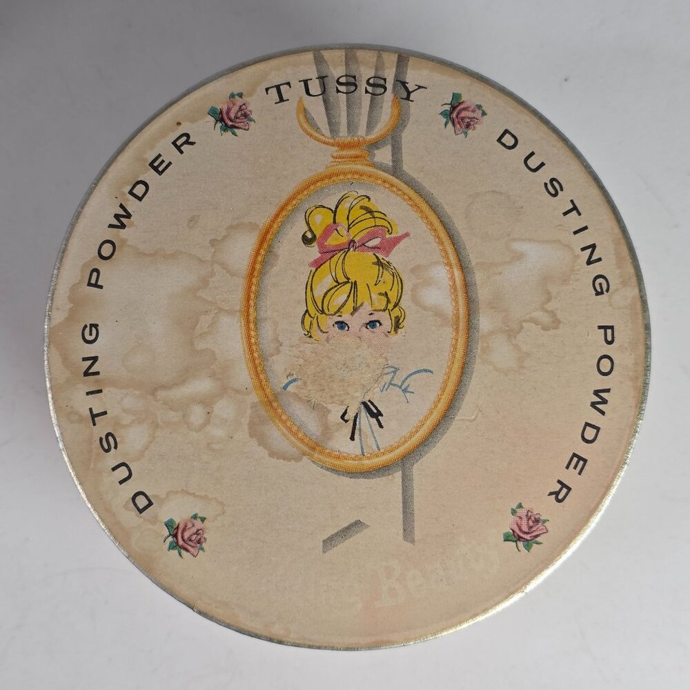 Vintage Tussy Dusting Powder 3.4 Oz With Puff Retro Tin